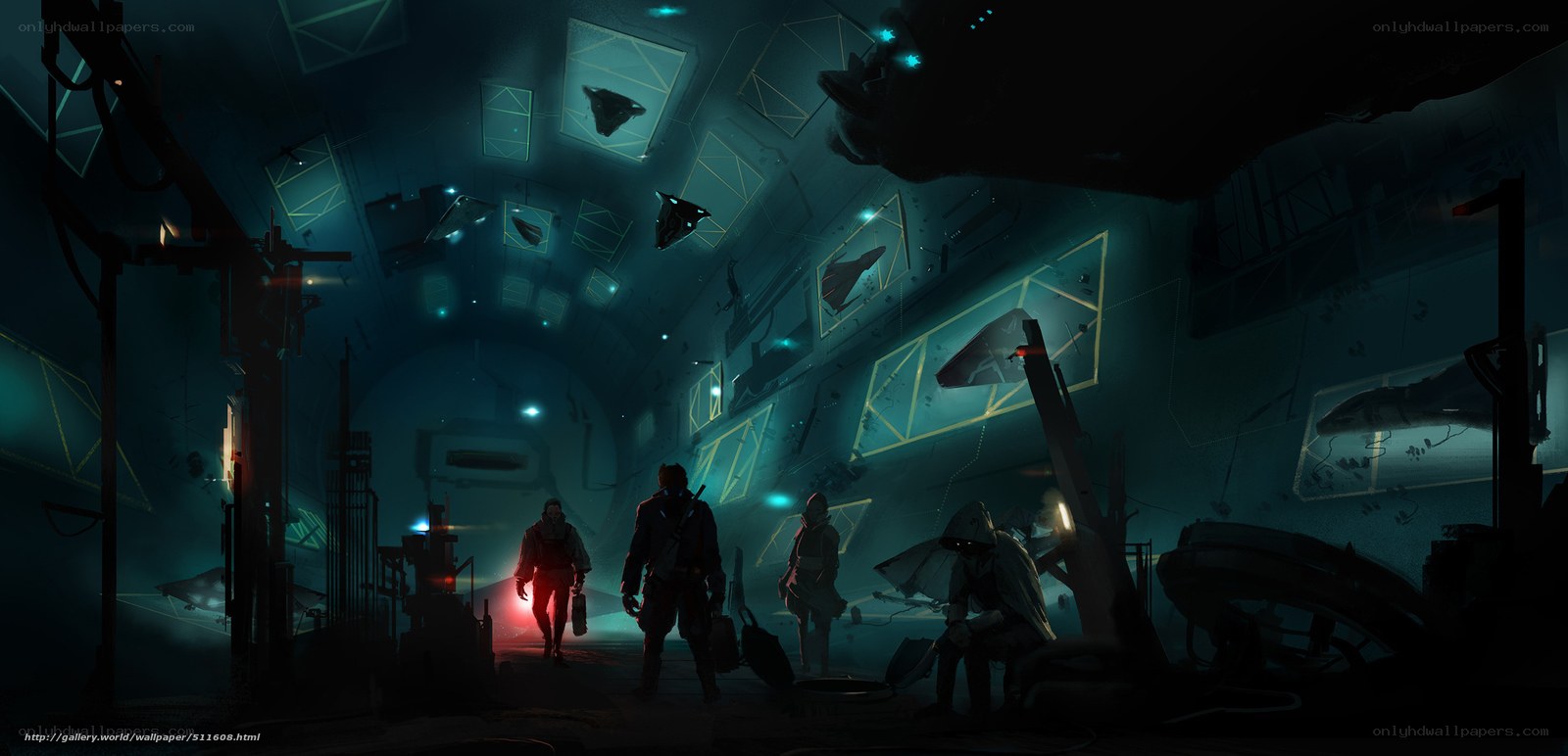 sci-fi corridor with figures