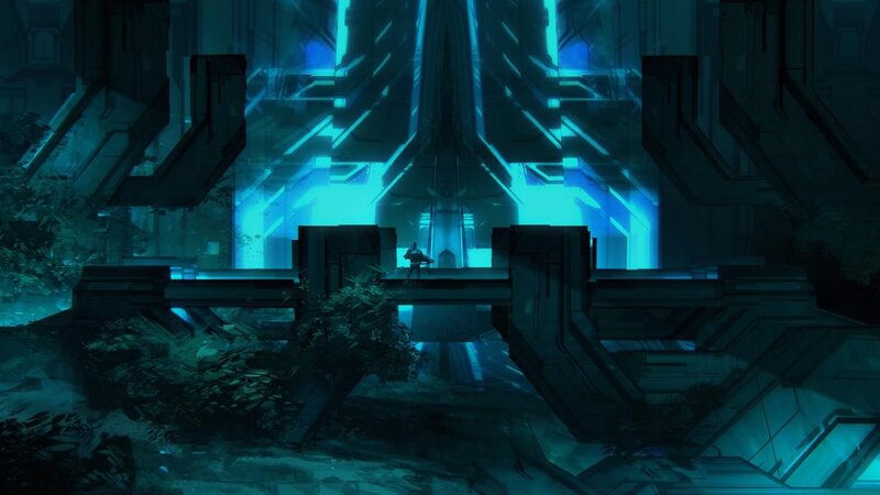 sci-fi corridor with glowing blue lights