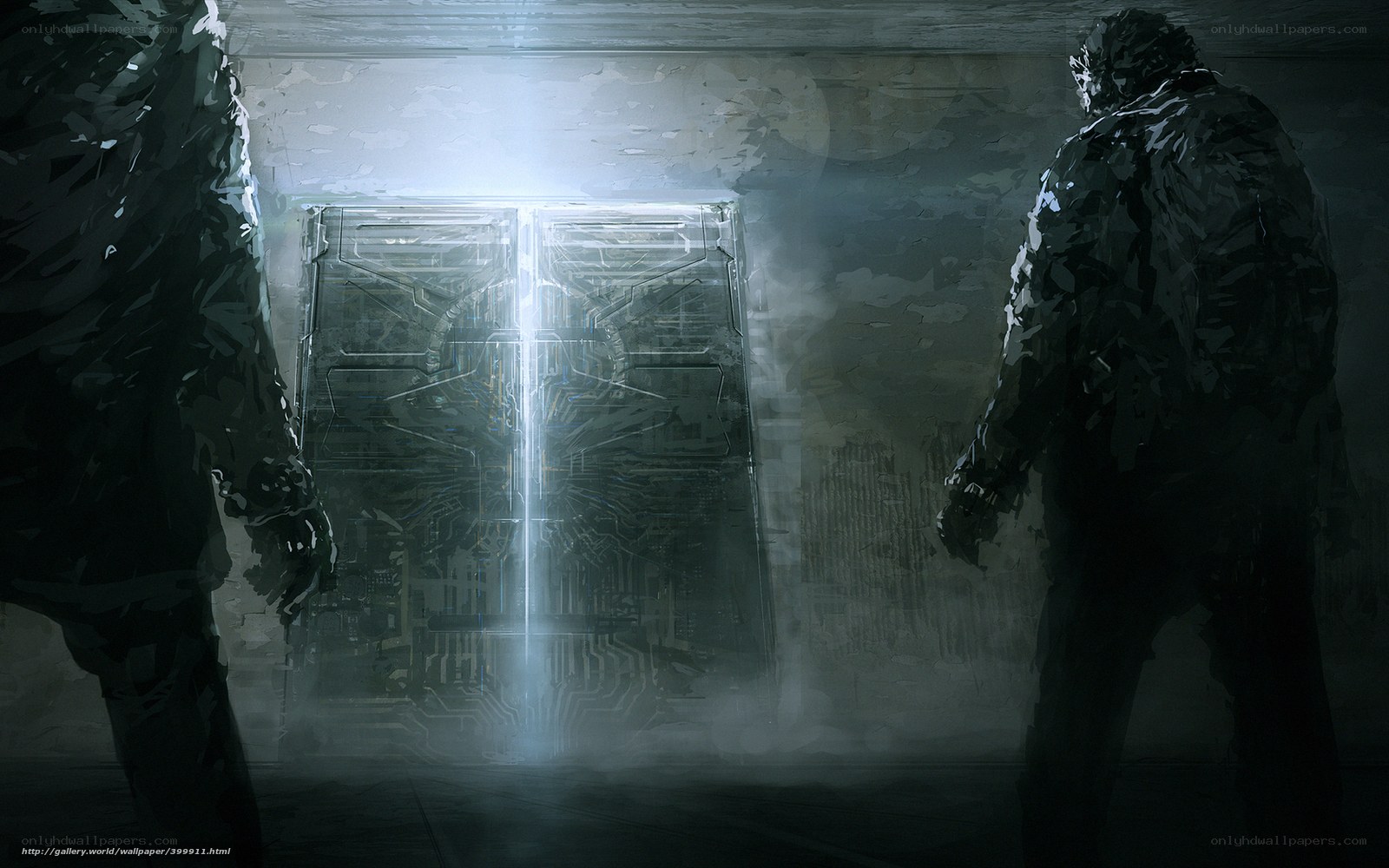 sci-fi corridor with glowing door
