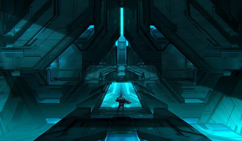 sci-fi corridor with glowing light