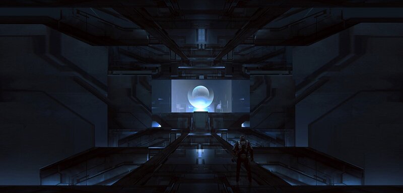 sci-fi corridor with glowing orb