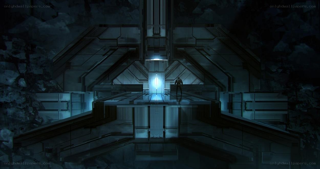 sci-fi corridor with lone figure