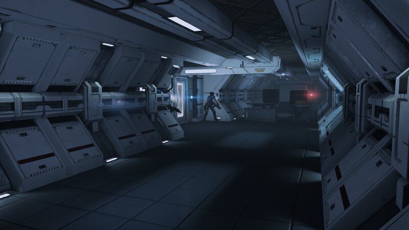 sci-fi corridor with soldier