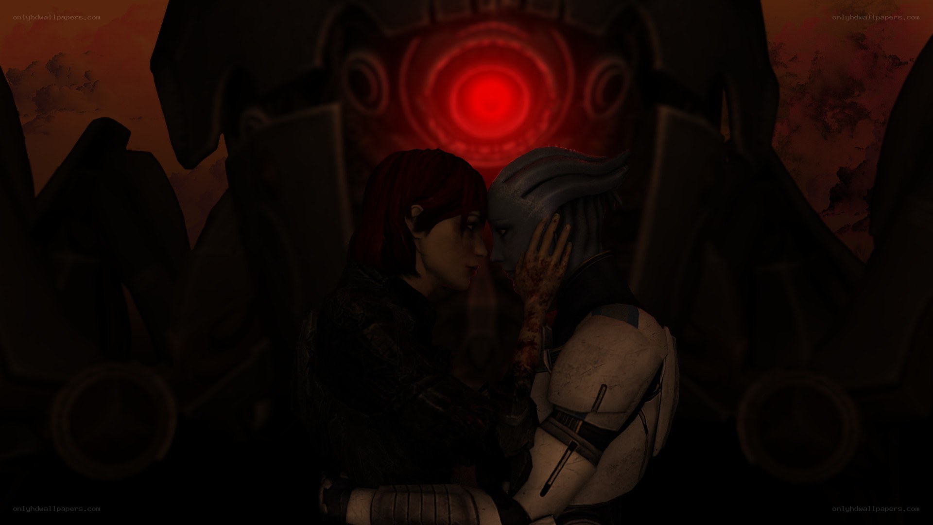 sci-fi couple in dark setting