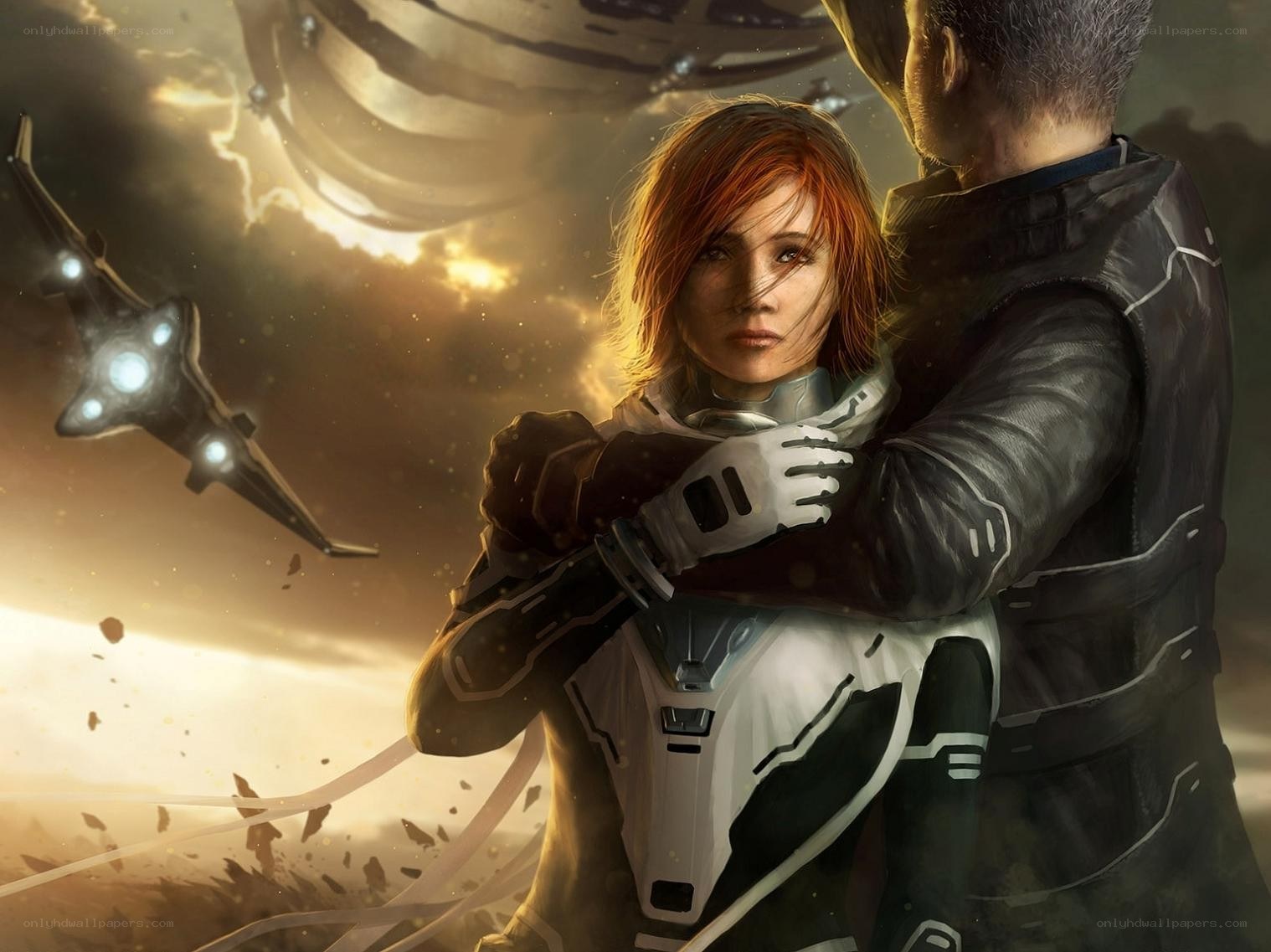 sci-fi couple in space battle