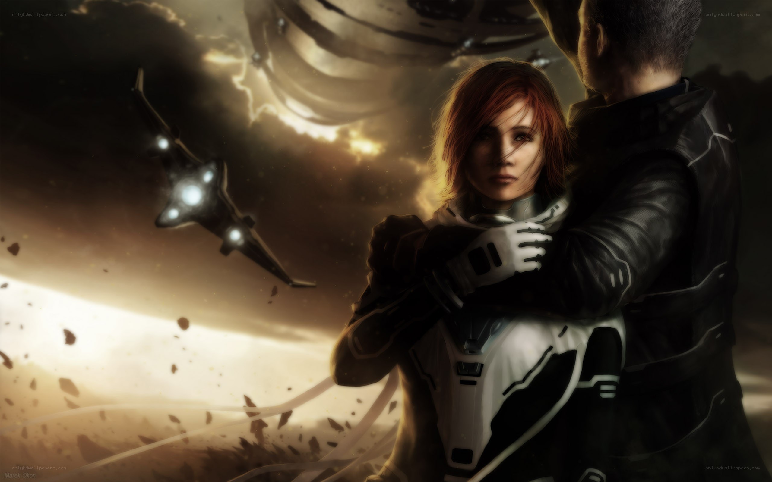 sci-fi couple in space battle
