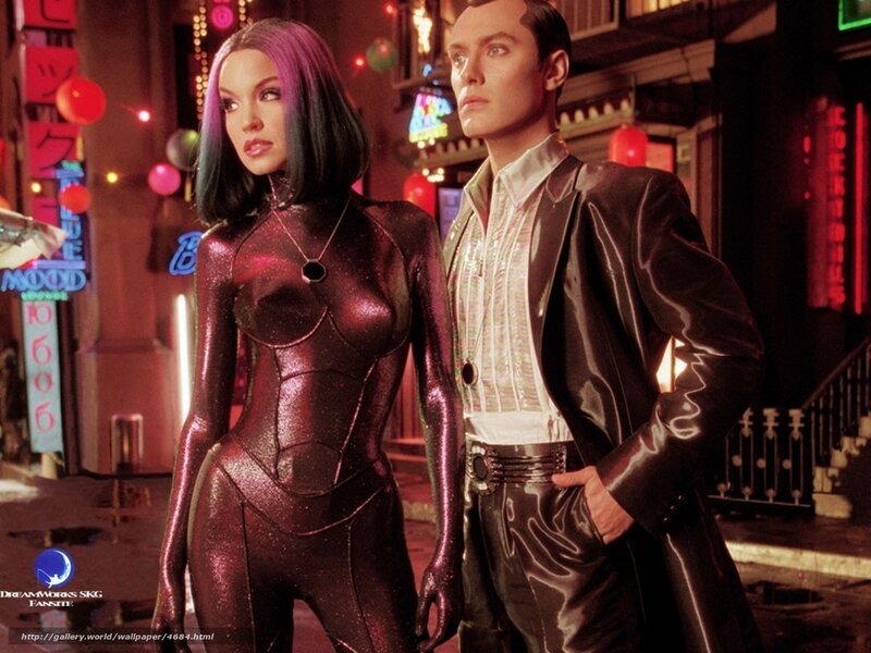 Sci-fi couple on neon street