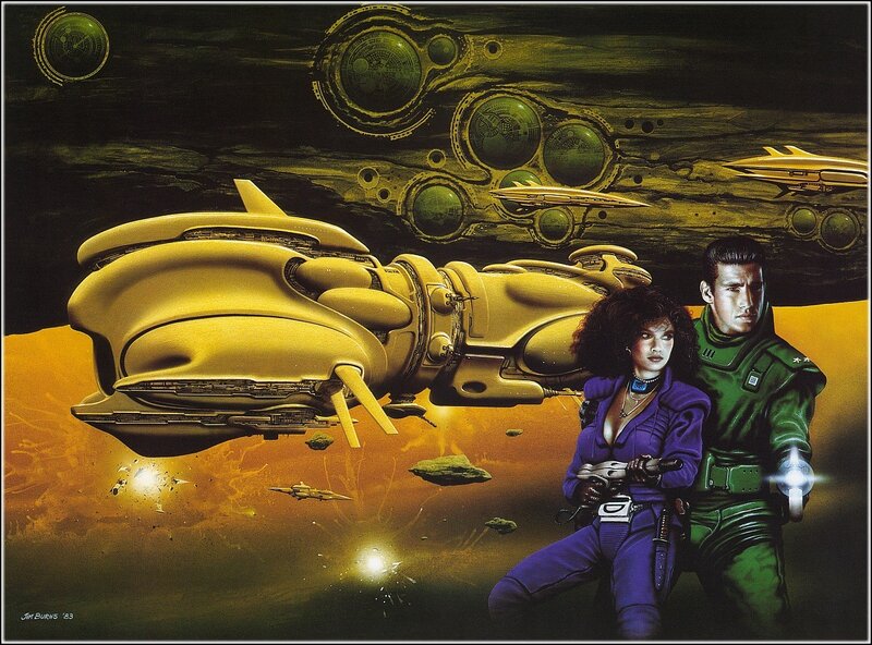 Sci-fi couple with spaceship