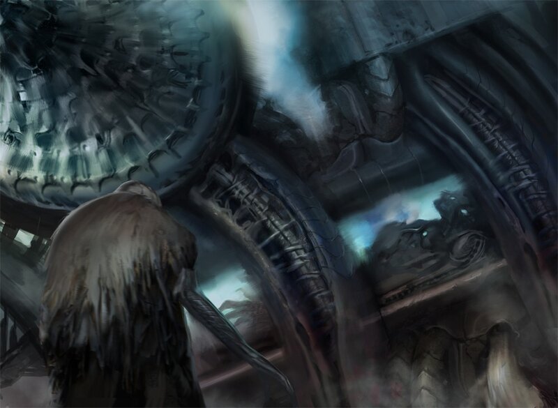 sci-fi creature in industrial setting