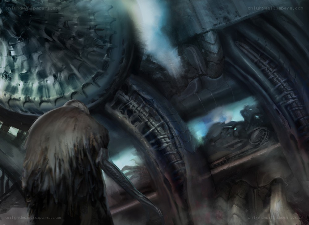 sci-fi creature in industrial setting