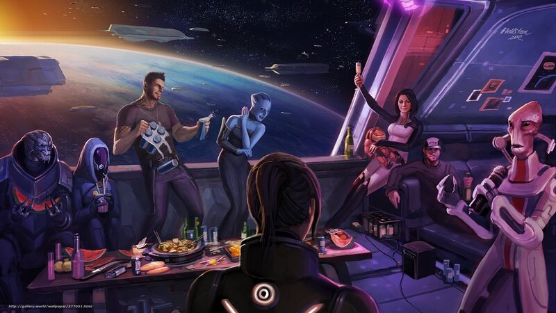 Sci-fi crew celebration