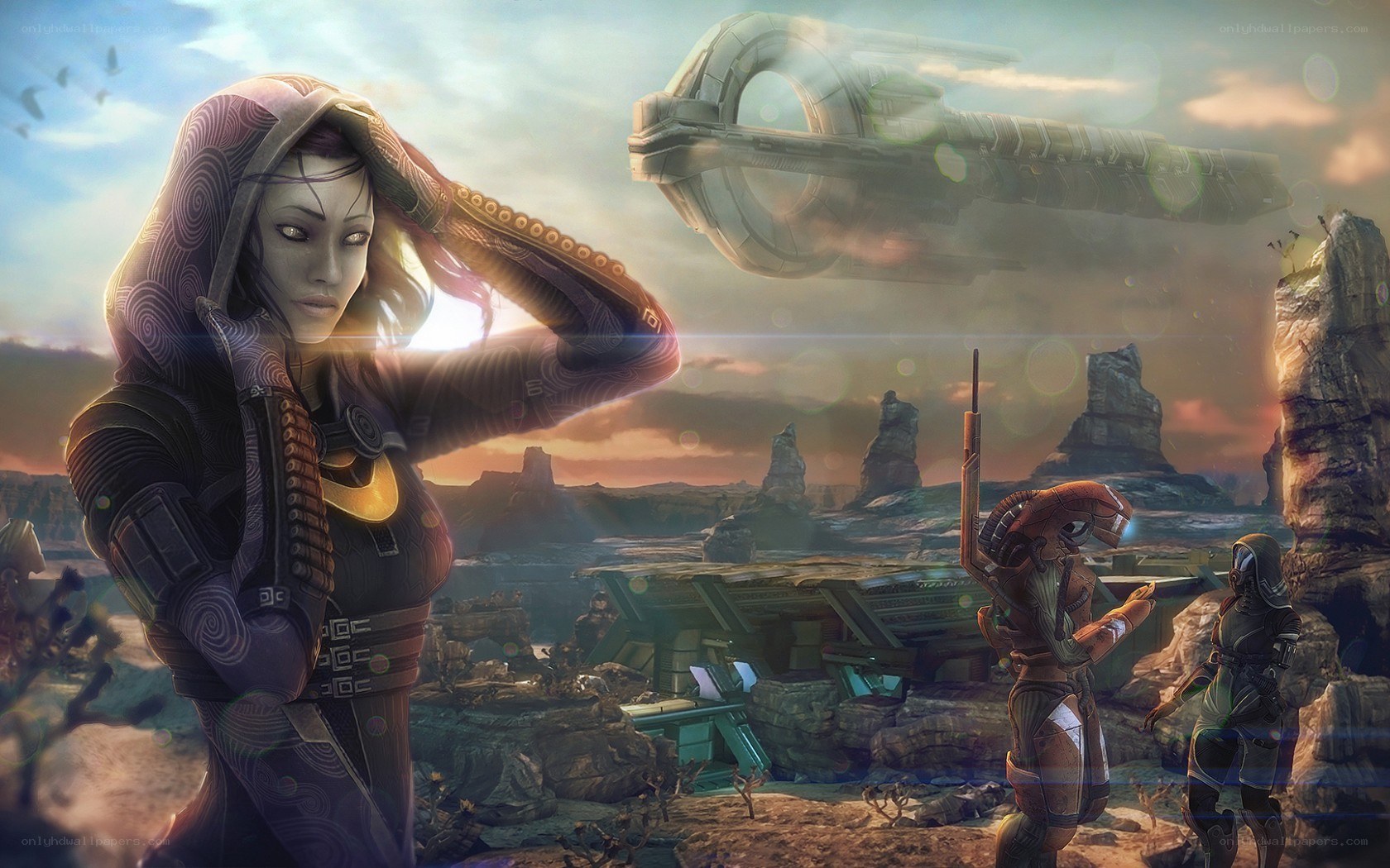 sci-fi desert scene with characters