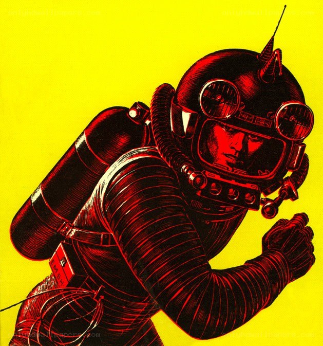 sci-fi diver in red suit