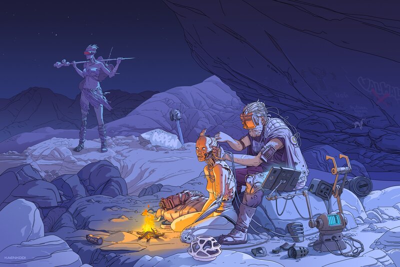 Sci-fi Explorers in Cave