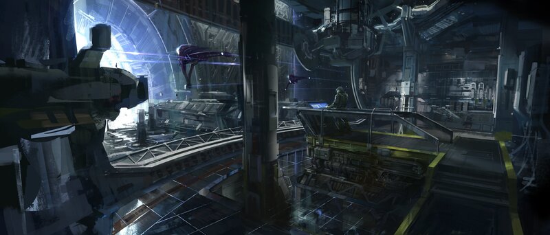 Sci-fi Facility Interior — Blue, Dramatic, Digital Art