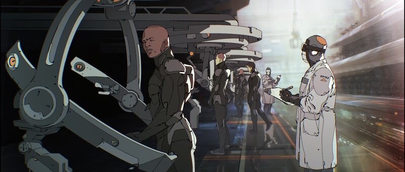 Sci-fi facility with soldiers