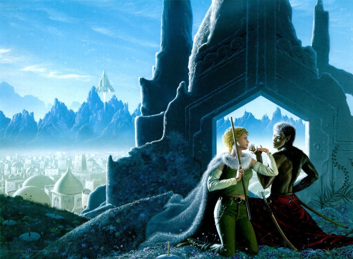 sci-fi fantasy couple on alien planet
