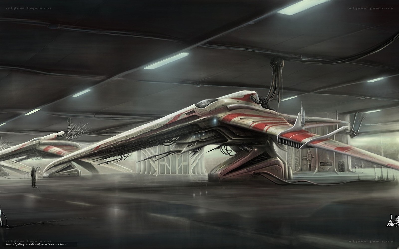 Sci-fi fighter in hangar