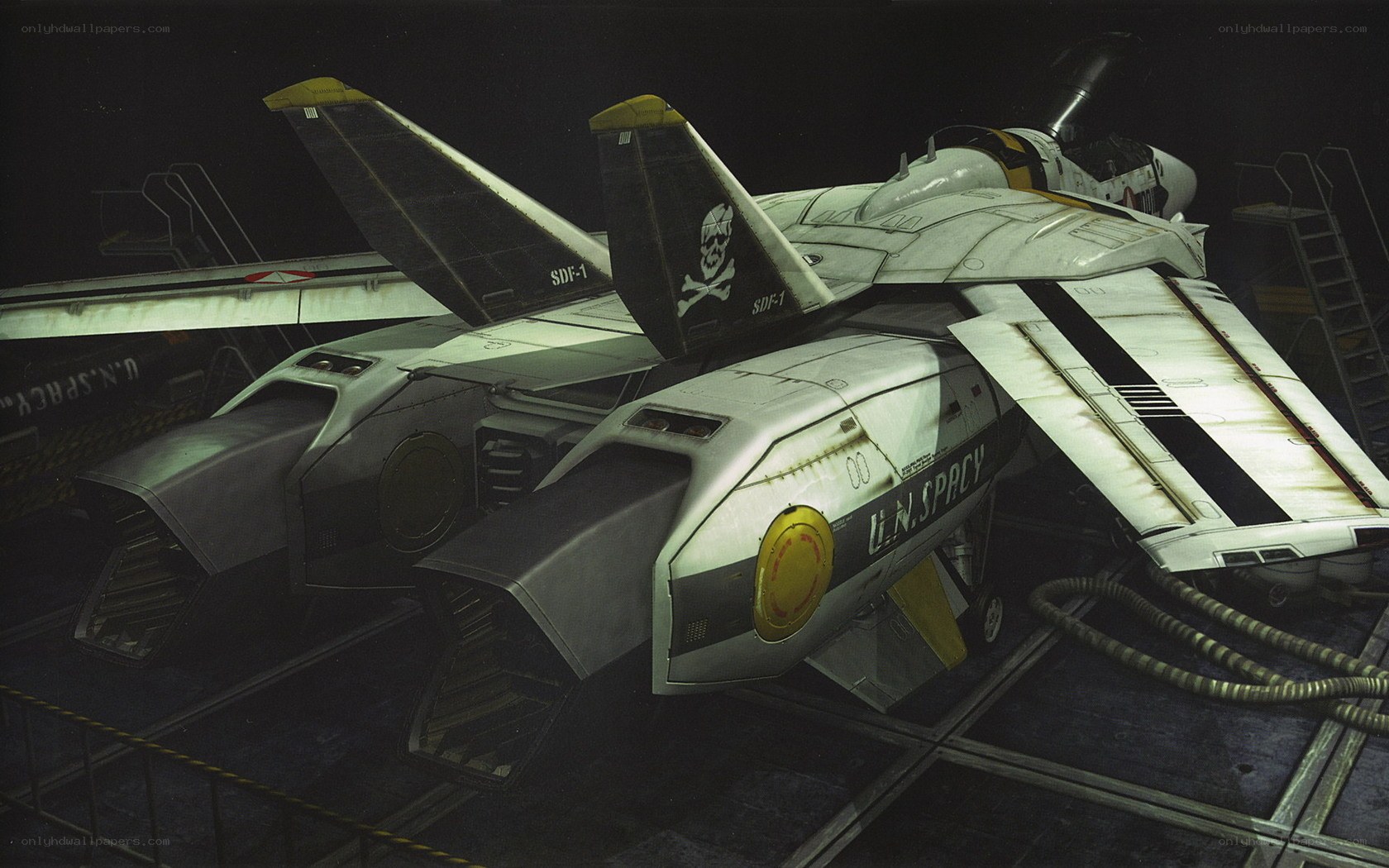 Sci-fi fighter jet in hangar