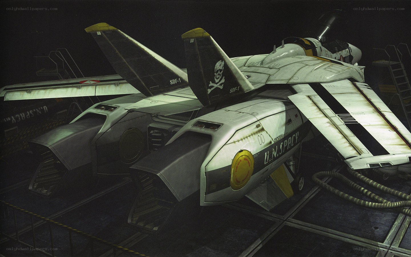 Sci-fi fighter jets in hangar