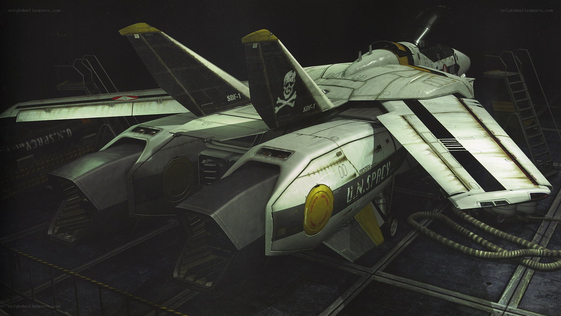 Sci-fi fighter jets in hangar
