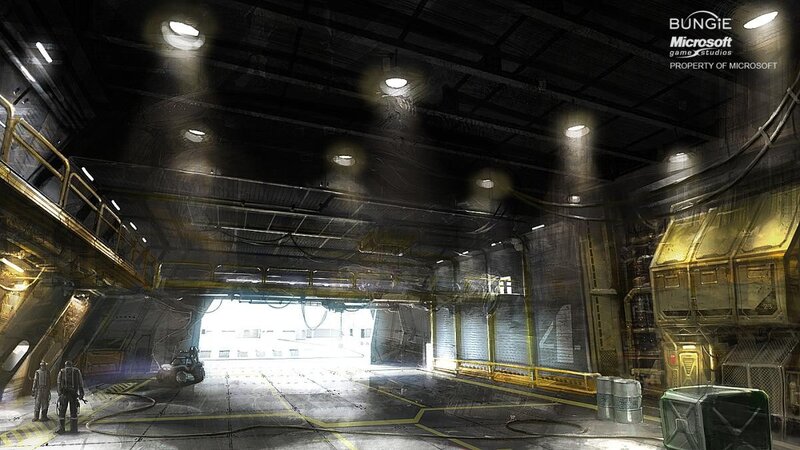 sci-fi hangar interior concept