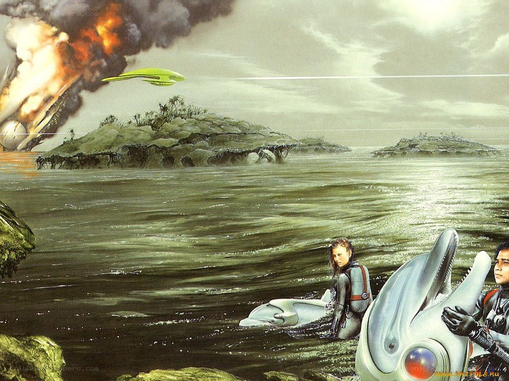 sci-fi island rescue scene