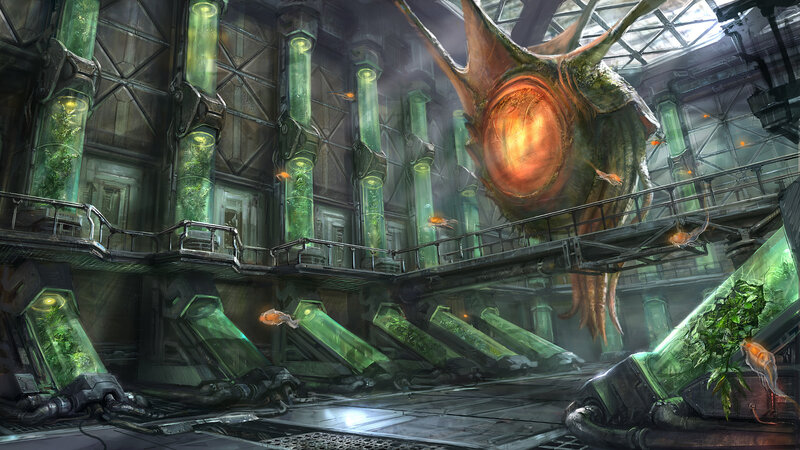 Sci-fi lab with alien creature