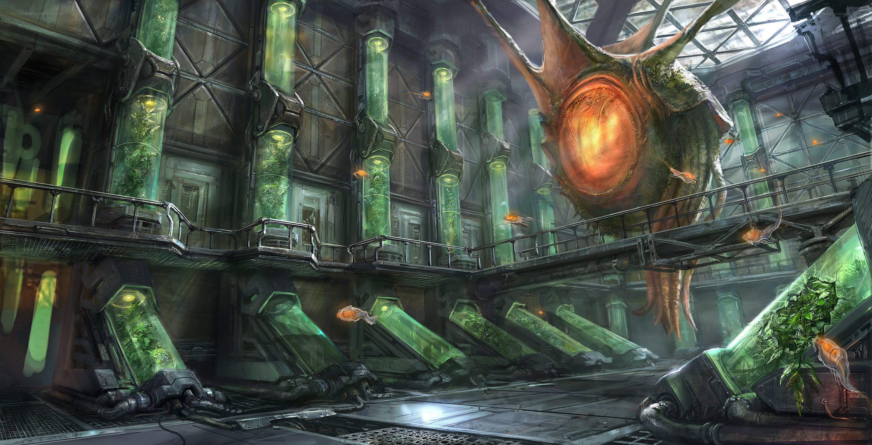 Sci-fi lab with alien organism