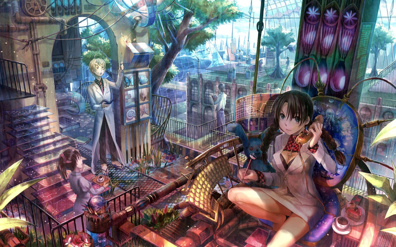 sci-fi lab with anime characters
