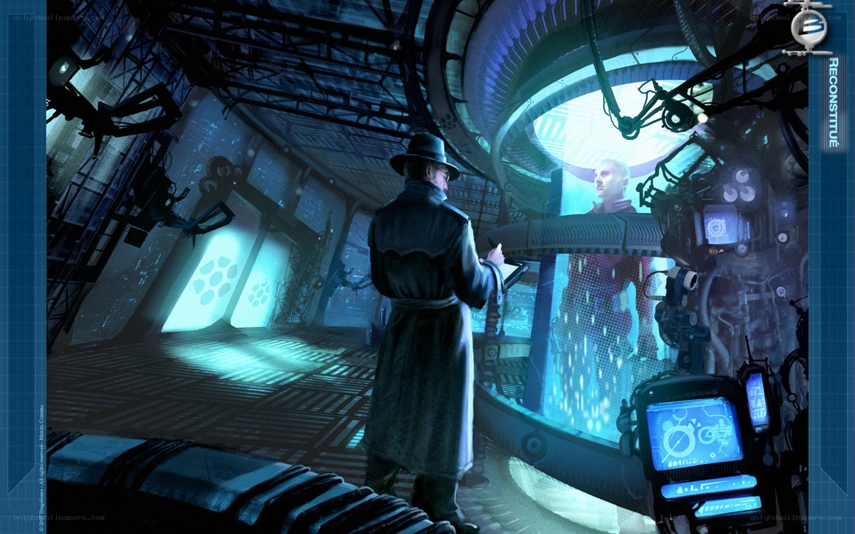sci-fi lab with hologram