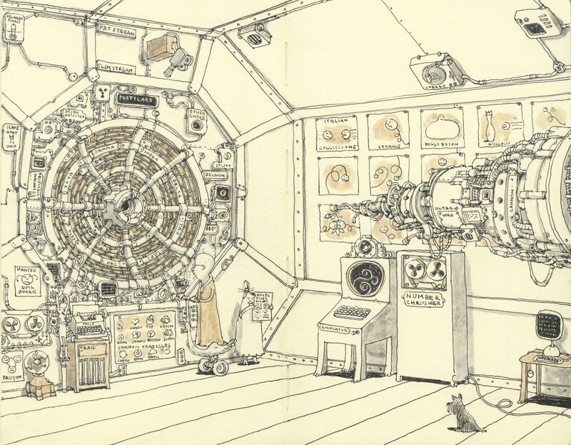 sci-fi laboratory with particle accelerator