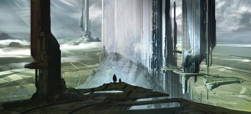 sci-fi landscape with figures