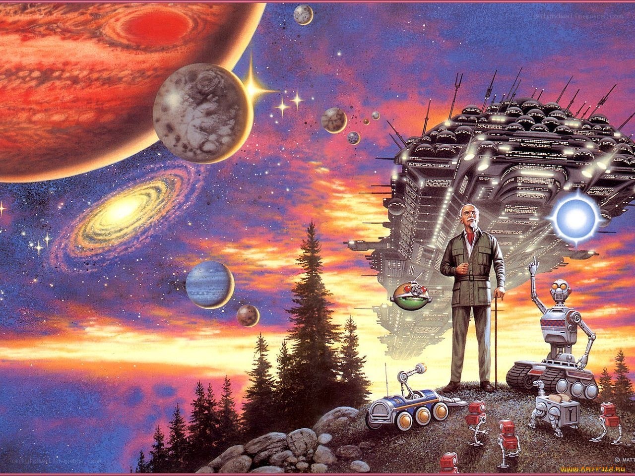 Sci-fi landscape with robots