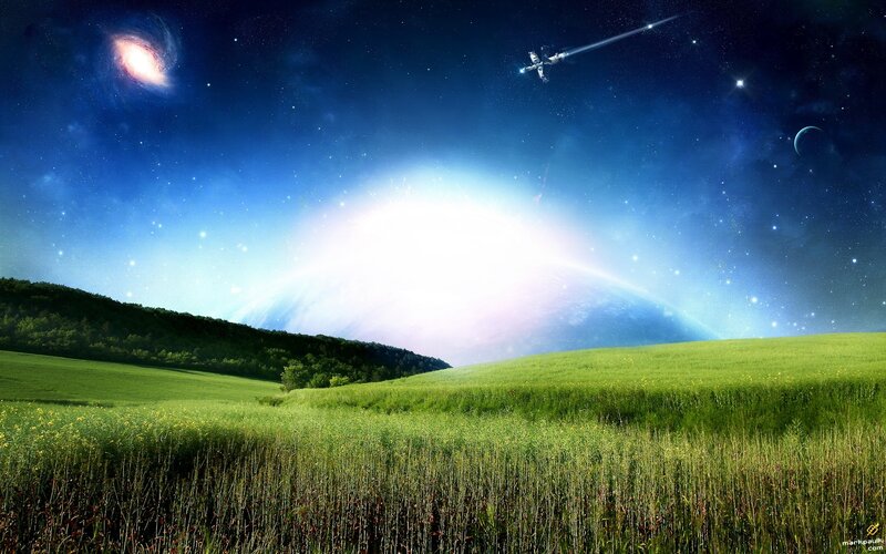 Sci-fi landscape with spaceship