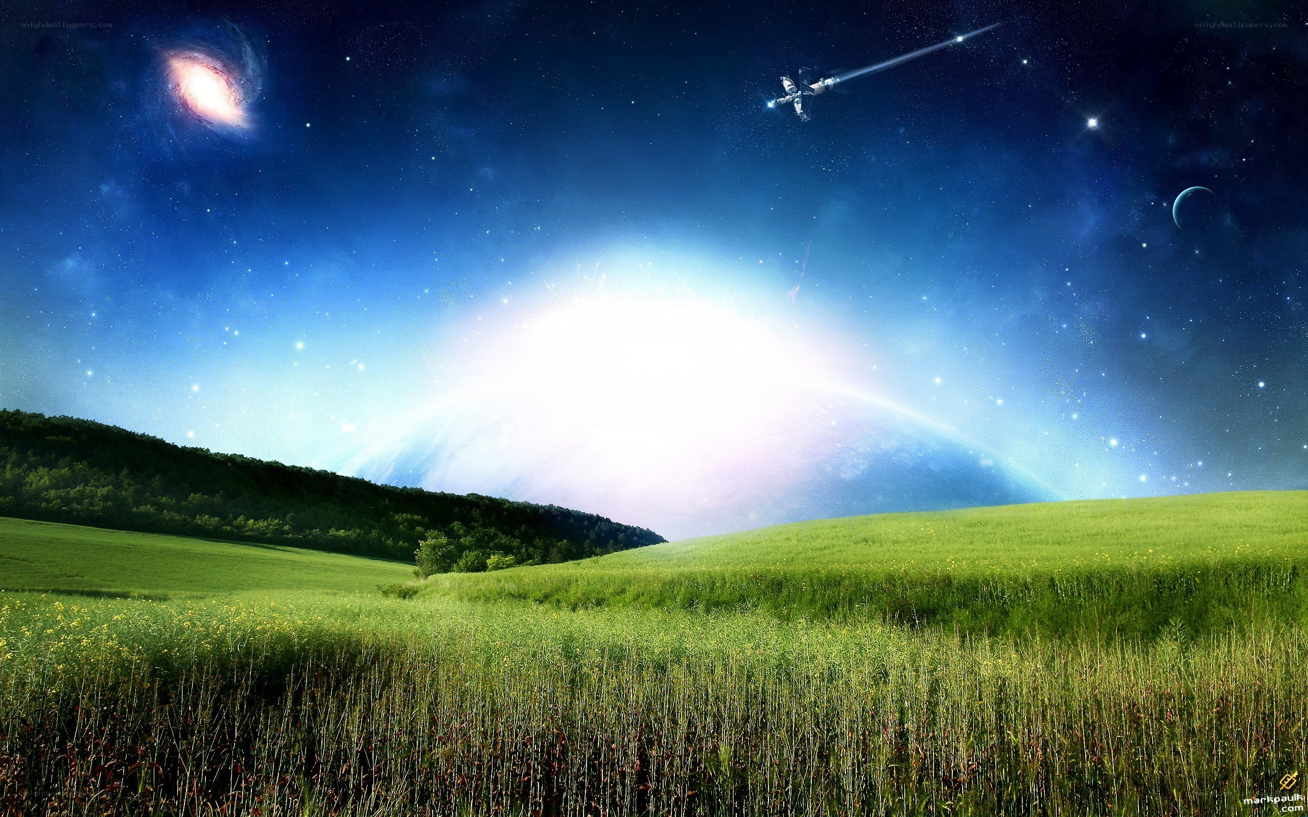 Sci-fi landscape with spaceship