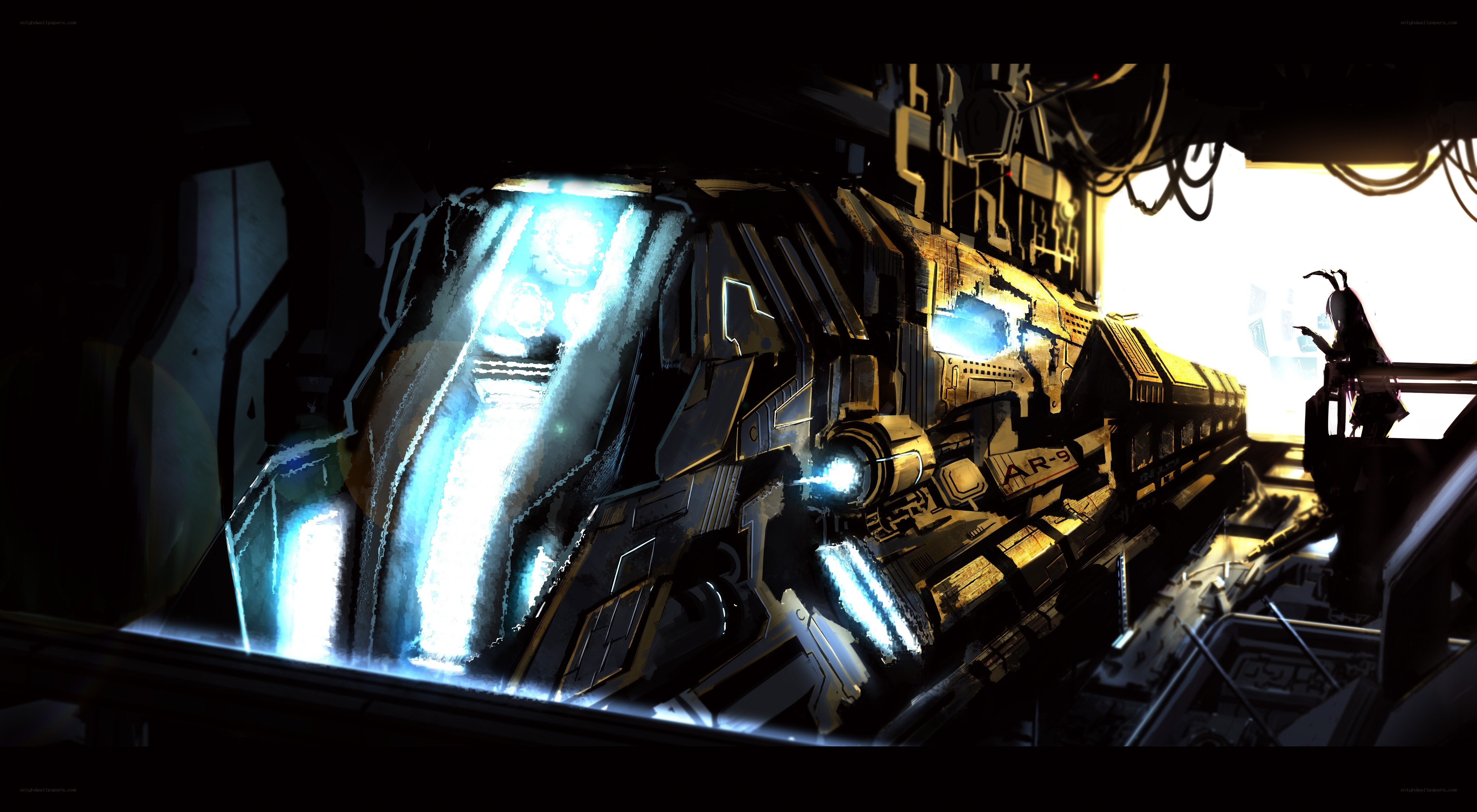 sci-fi mech in hangar