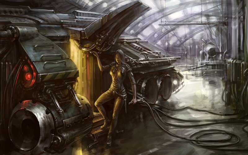 sci-fi mechanic with tank