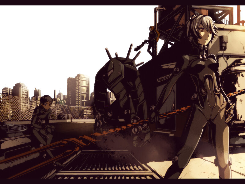 Sci-fi mechs on a rooftop