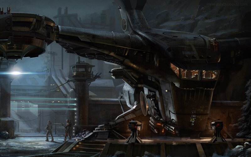 Sci-fi military base scene