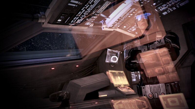 sci-fi pilot in cockpit