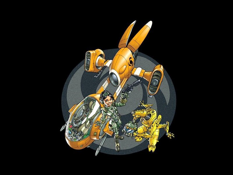 sci-fi pilot with robot companion