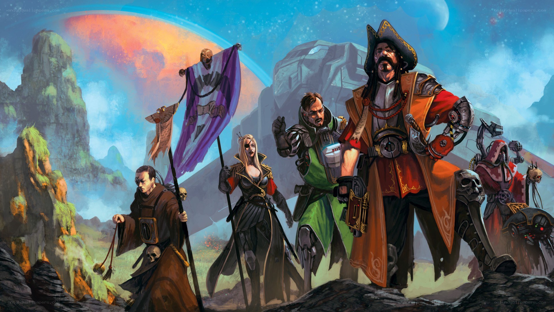 Sci-fi pirate crew on alien planet