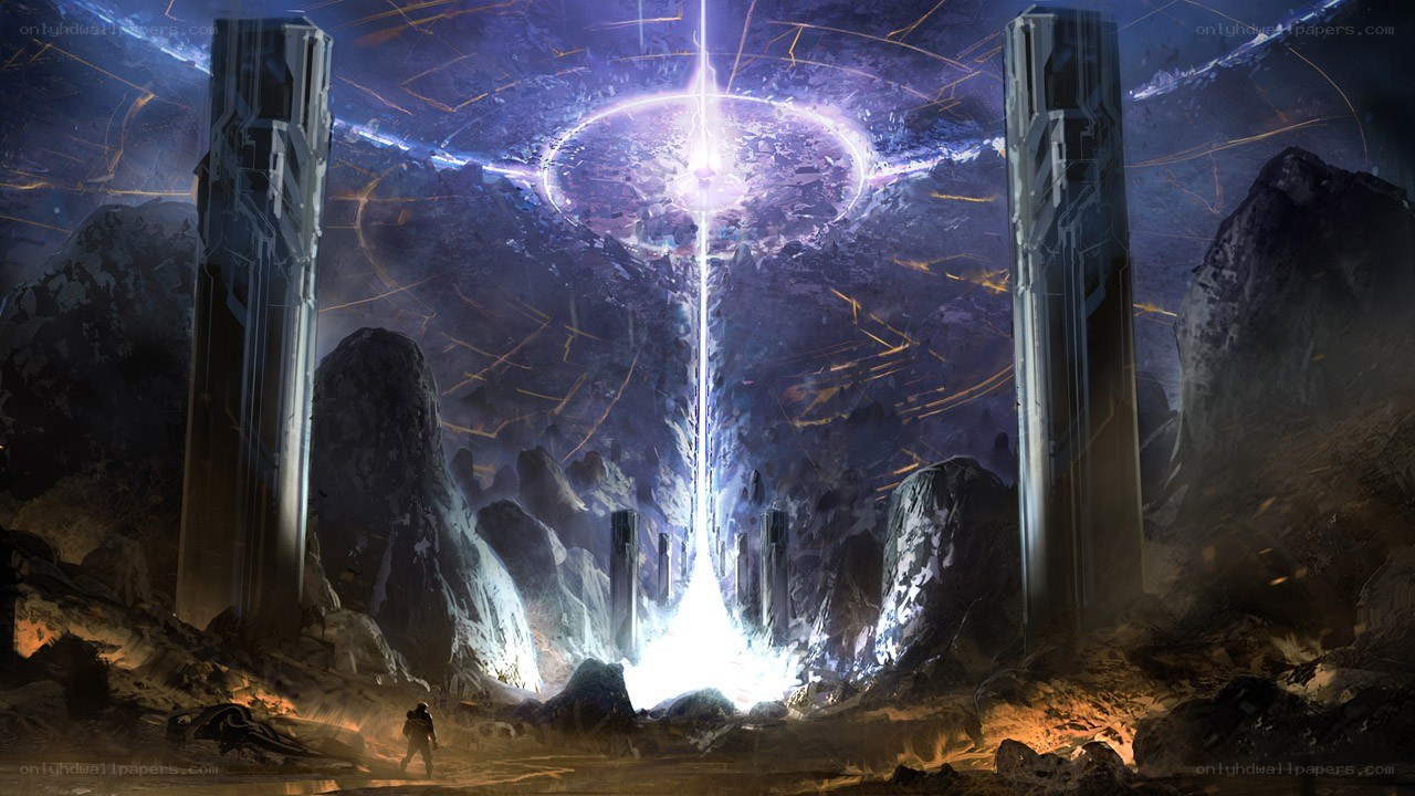 sci-fi portal in alien landscape