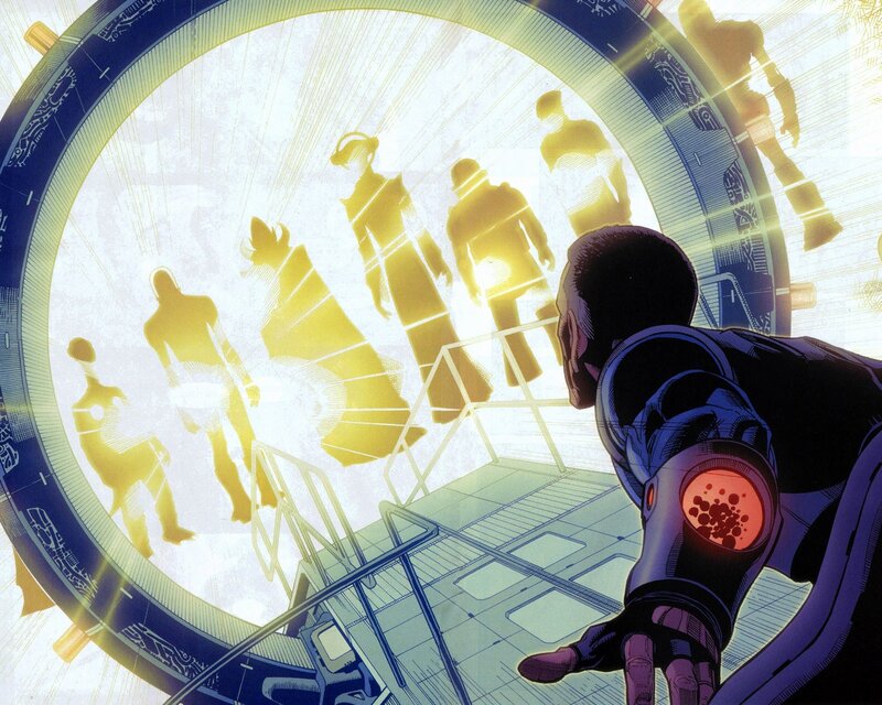 sci-fi portal with silhouetted figures