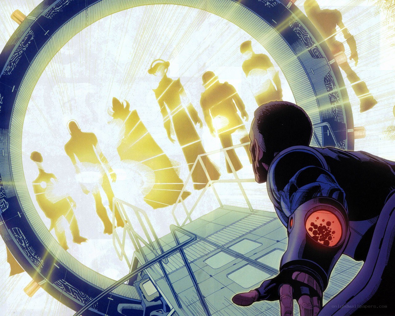 sci-fi portal with silhouetted figures