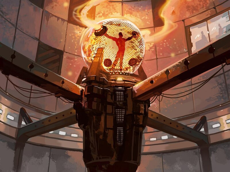 sci-fi reactor core with figure