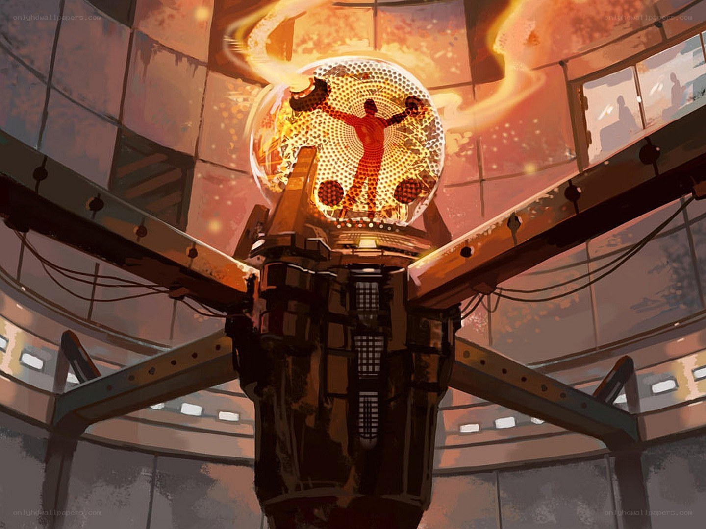 sci-fi reactor core with figure