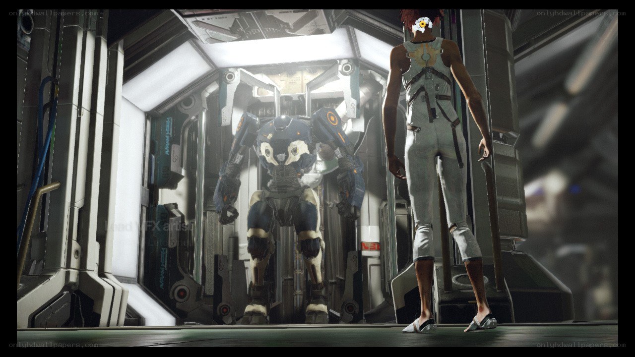 sci-fi robot in a corridor
