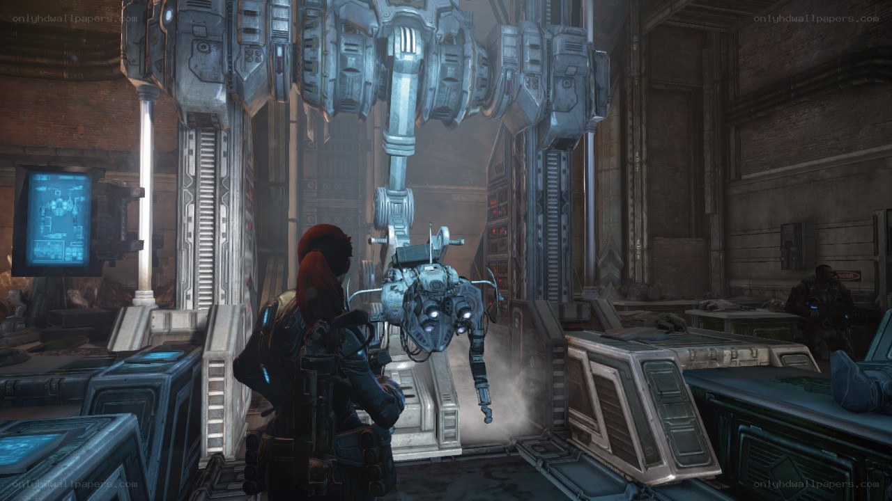 Sci-fi robot in industrial facility